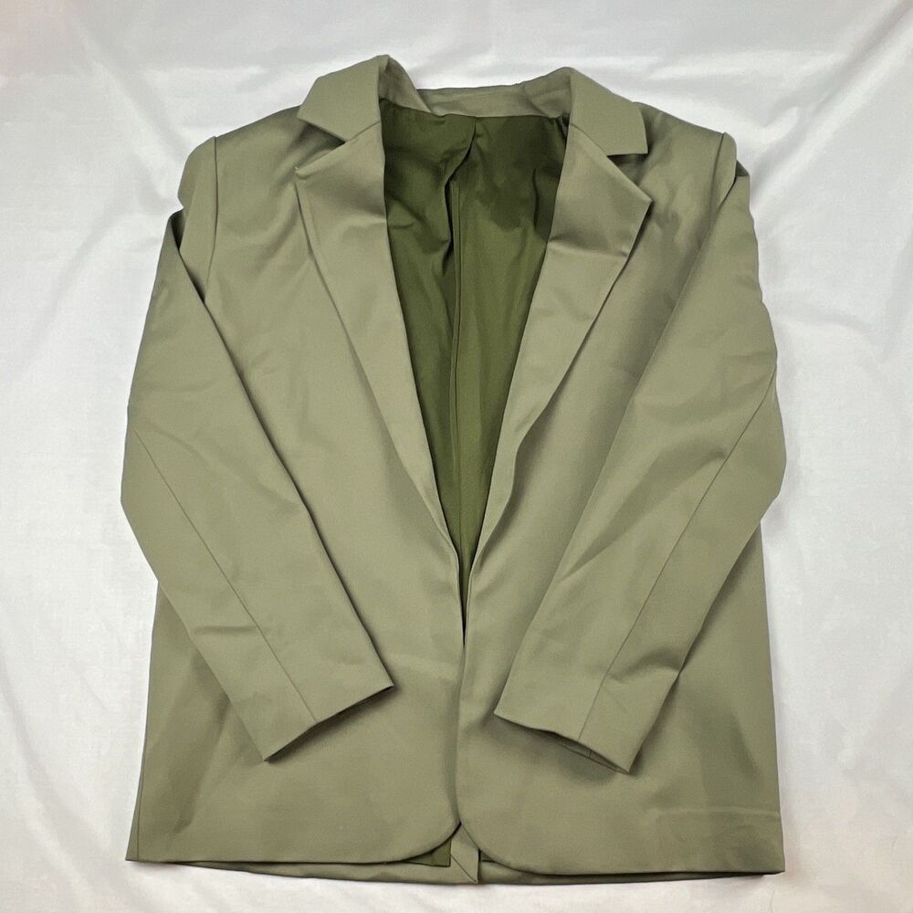 Cupshe Women’s Long Lined Open Blazer Jacket Green Solid Long Sleeve Size M
